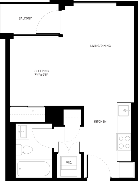 Floor plan for studio, 1 bath, 417 sqft